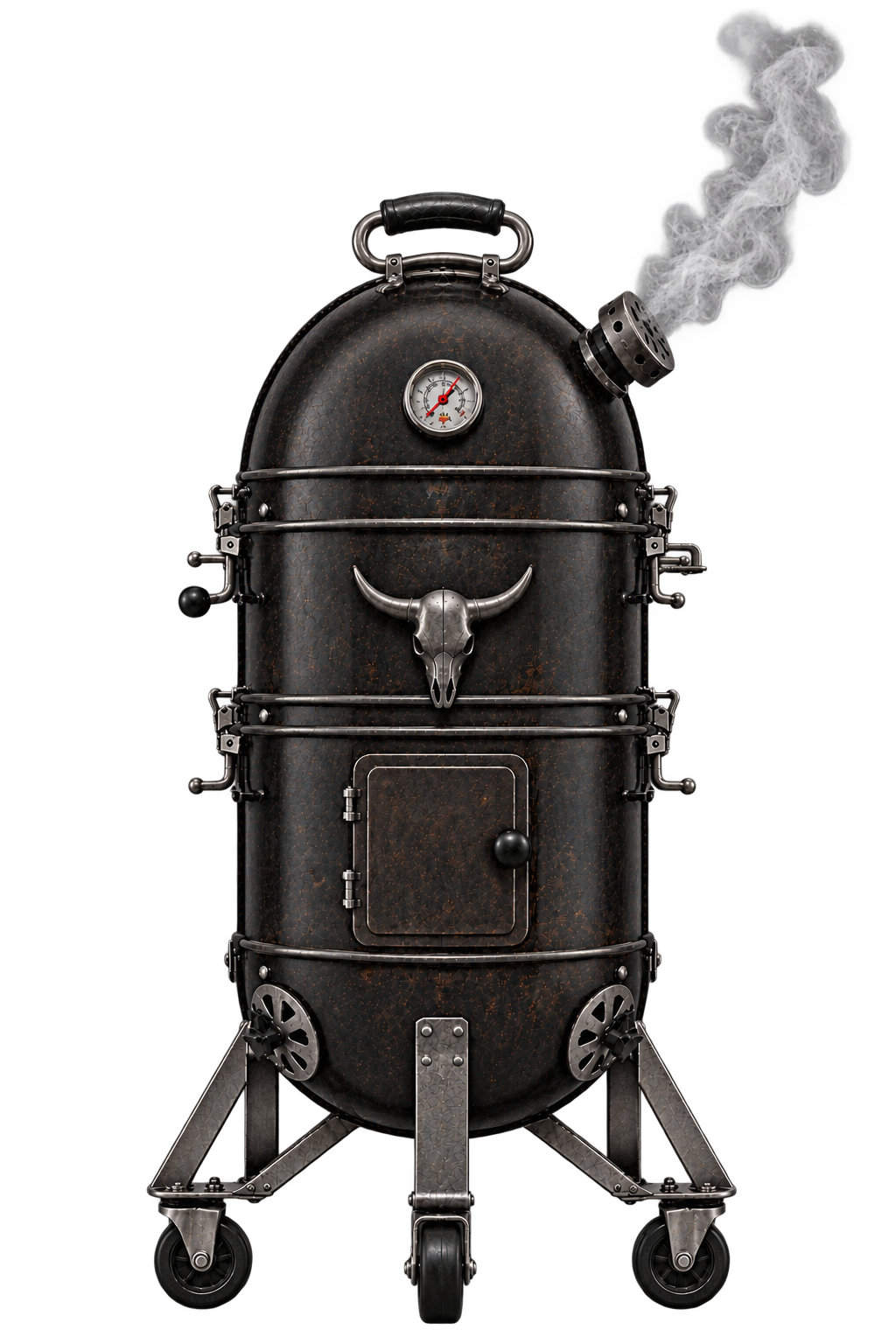 Black vertical BBQ smoker
